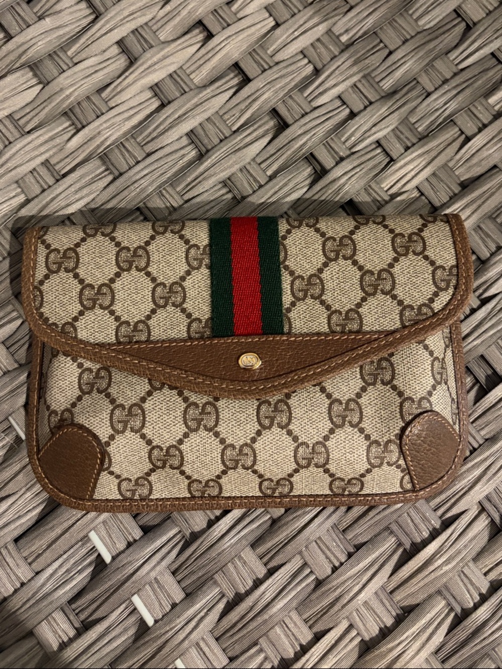 Gucci Brown GG Canvas Sherry Line Pouch with COA